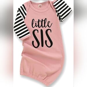 Charming Pink 'Little Sis' Nightgown with Striped Sleeves